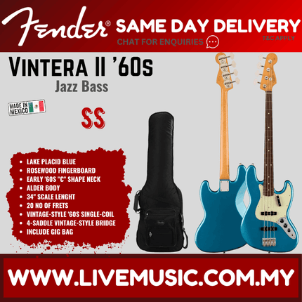 Fender Vintera II 60s Jazz Bass Guitar, RW FB, Lake Placid Blue