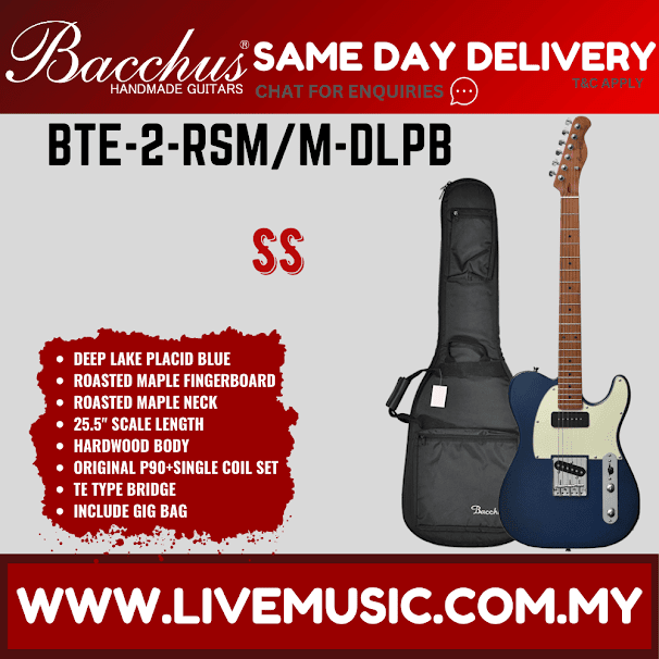 Bacchus BTE-2-RSM/M Electric Guitar, Roasted Maple Fretboard - Deep Lake Placid Blue ( BTE2RSMM / BTE2 / BTE 2 RSM M )