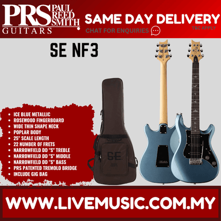 PRS SE NF3 Electric Guitar w/GigBag, Rosewood FB, Ice Blue Metallic ( NF 3 / NF-3 )