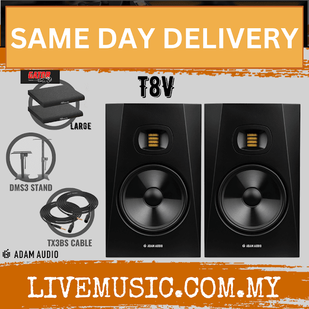 Adam Audio T8V - 8 inch Nearfield Monitor Speaker with Speaker Stand And Gator Isolation Pads - Each / Pair