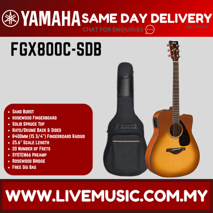 Yamaha FGX800C 41'' Dreadnought Solid Spruce Acoustic Electric Guitar With Pickup - Sand Burst (FGX800) (Copy)