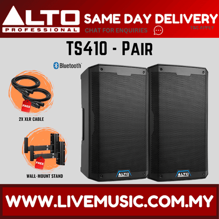 Alto TS410 2000W 10" Powered Speaker w/UG-88HH Wireless Mic, Speaker Stand and Cable - Pair/Each( TS-410 TS 410 )