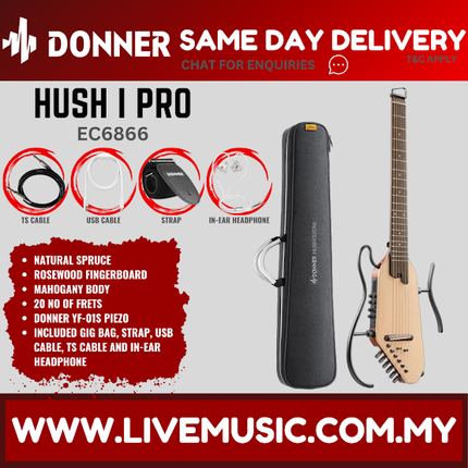 Donner EC6866 Hush-i Pro Acoustic Electric Guitar Kit, Natural ( HUSHIPRO HUSH I )
