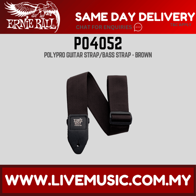 Ernie Ball 4052 Polypro Guitar Strap With Leather Ends, Brown