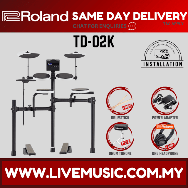 Roland TD-02K V-Drums Electronic Drum Kit With RH5 Headphone And T1D Drum Throne ( TD 02K / TD02K / RH 5 )