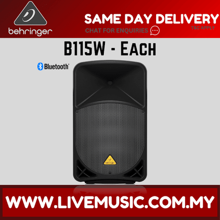 Behringer Eurolive B115W 1000W 15" Powered Speaker w/Wireless Mic,Speaker Stand & Cable - Each / Pair ( B-115W B 115W )