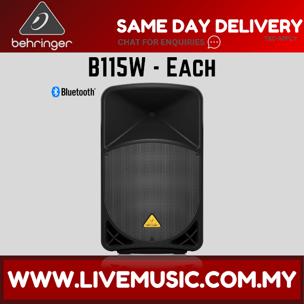 Behringer B115W powered speaker (each), black 15-inch active PA speaker, Bluetooth
