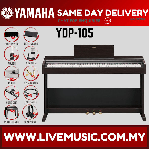 Yamaha Arius YDP-105 88-Keys Digital Piano with Headphone, Bench and Dust Cover - Rosewood (YDP105 / YDP 105)