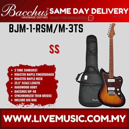 BACCHUS BJM-1-RSM/M UNIVERSE SERIES ROASTED MAPLE ELECTRIC GUITAR - 3 TONE SUNBURST ( BJM1 / BJM1RSMM / BJM1 RSM M )