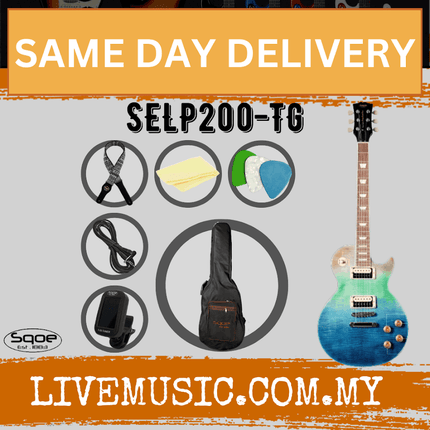 SQOE SELP200 Les Paul Body HH Electric Guitar Rosewood Fretboard - Tiger Ocean Blue ( SELP 200 / SELP-200 )