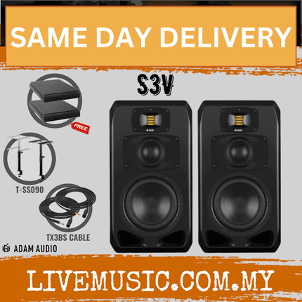 ADAM Audio S3V 9 inch 3-way Powered Midfield Studio Monitor With Speaker Stand And Isolation Pad - Pair ( S-3V / S 3V )