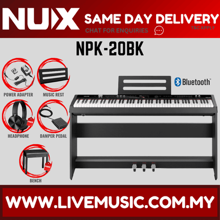 NUX NPK-20 88-Key Portable Digital Piano w/Piano Stand, Keyboard Bench And Sustain/3 pedal -Black ( NPK 20 / NPK20 )