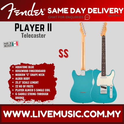 Fender Player II Telecaster Electric Guitar, RW FB, Polar White / Aquatone Blue / Birch Green