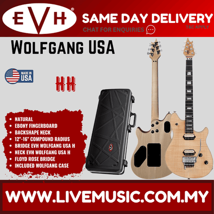 EVH Wolfgang USA Electric Guitar w/ 5A Flame Top, Ebony FB, Natural
