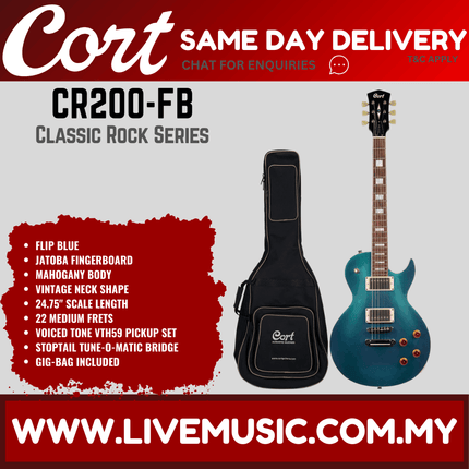 Cort CR200 Electric Guitar Jatoba Fretboard with Gig Bag - Flip Blue (CR-200/CR 200)