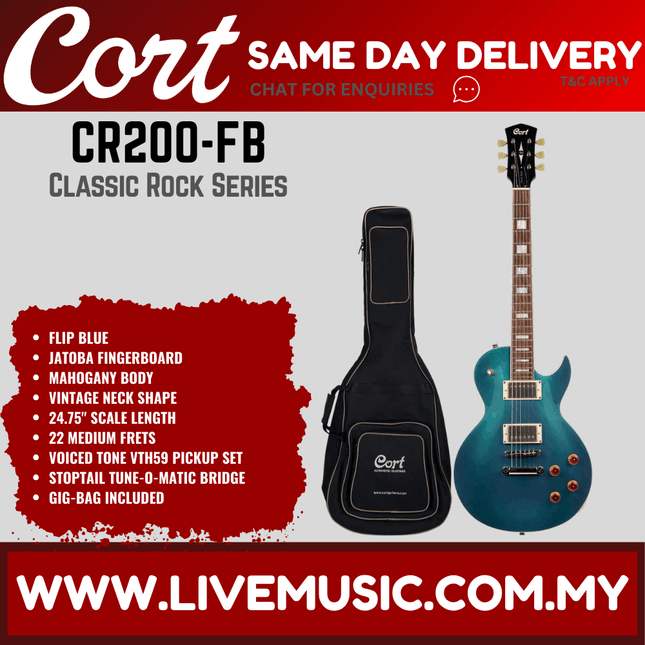 Cort CR200 Electric Guitar Jatoba Fretboard with Gig Bag - Flip Blue (CR-200/CR 200)