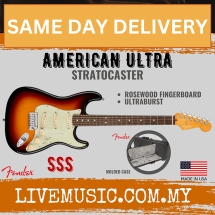 Fender American Ultra Stratocaster Electric Guitar, Rosewood Fretboard with FREE Elite Moulded Case - Ultraburst