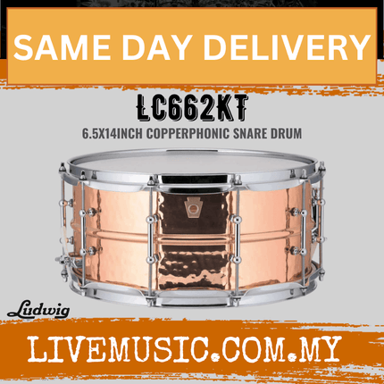 Ludwig LC662KT 6.5x14inch Copperphonic Snare Drum, Hammered Shell, Tube Lugs