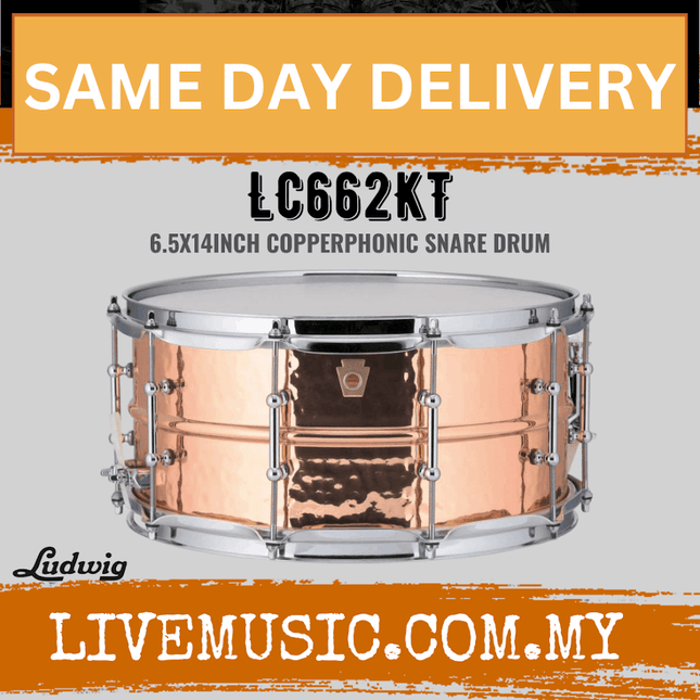 Ludwig LC662KT 6.5x14inch Copperphonic Snare Drum, Hammered Shell, Tube Lugs
