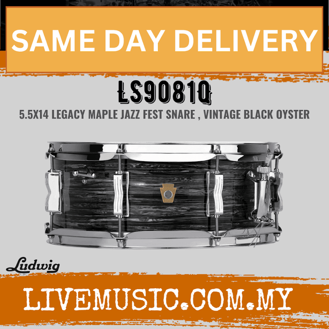 Ludwig LS9081Q 5.5x14inch Legacy Maple Jazz Fest Snare Drum, Vintage Black Oyster