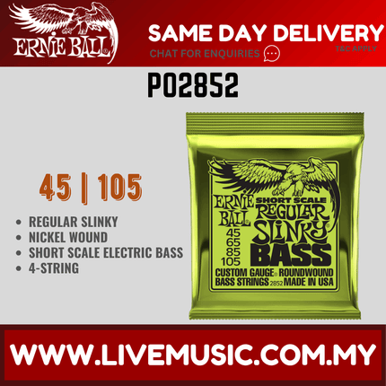 Ernie Ball 2852 Short Scale Nickel Wound Regular Slinky Bass, 45-105