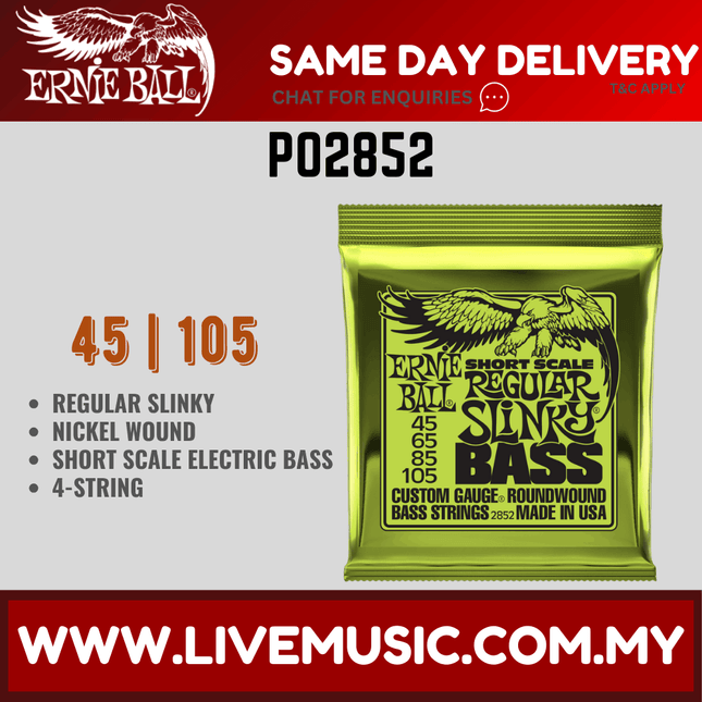 Ernie Ball 2852 Short Scale Nickel Wound Regular Slinky Bass, 45-105