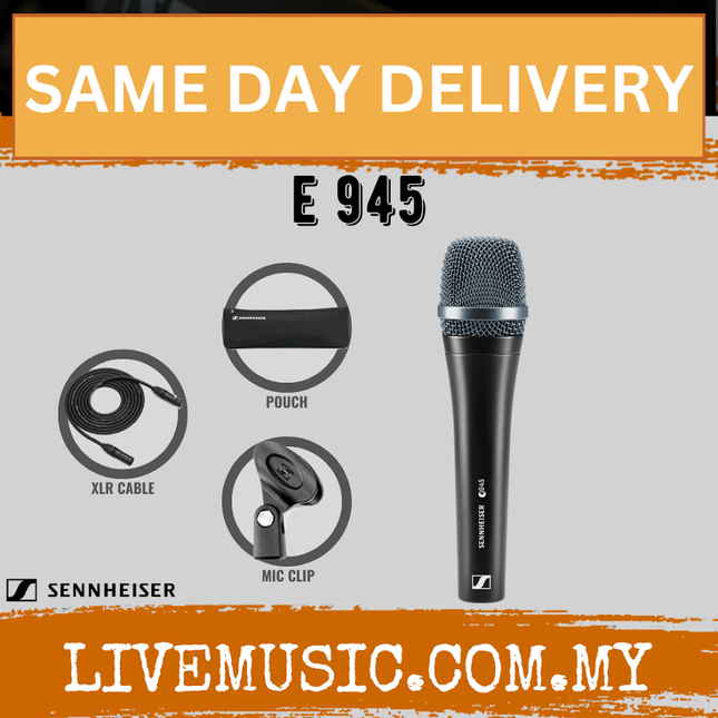 Sennheiser E 945 Supercardioid Dynamic Handheld Vocal Microphone with FREE Mic Cable (E945/E-945)