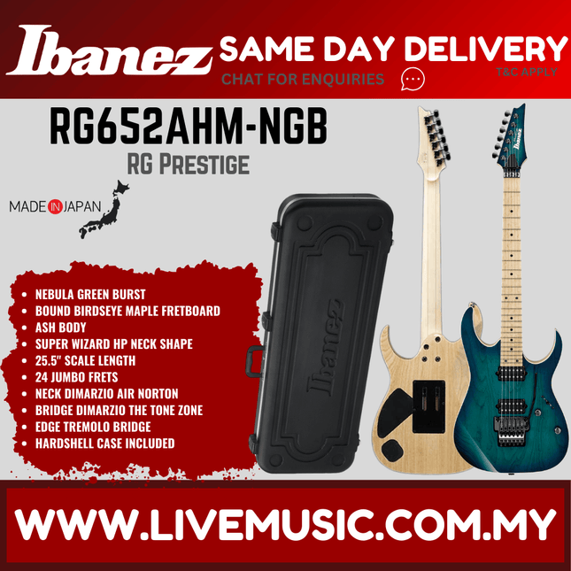 Ibanez Prestige RG652AHM Solid Body Electric Guitar with Floyd Rose - Nebula Green Burst (RG652AHM-NGB)