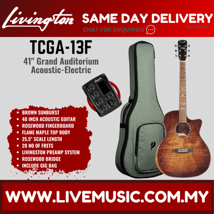 Livingston TCGA-13F-EQ Solid Top Grand Auditorium Acoustic-Electric Guitar,RW FB - Vintage Sunburst ( TCGA13F TCGA 13F )