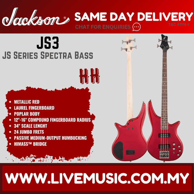 Jackson JS Series Spectra JS3 Bass Guitar, Laurel Fretboard - Metallic Red (JS-3/JS 3)