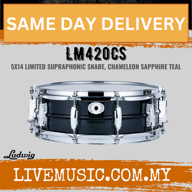 Ludwig LM420CS 5x14inch Limited Supraphonic Aluminium Snare w/Coating, Chameleon Sapphire Teal