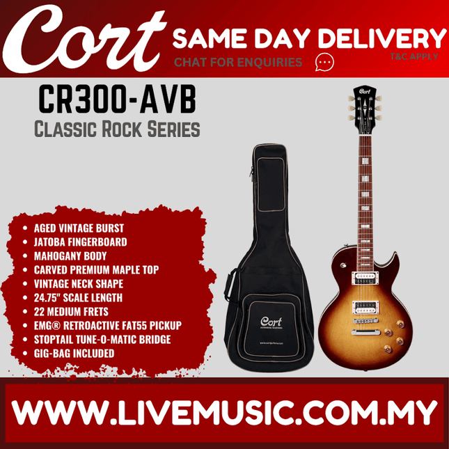 Cort CR300 Electric Guitar Jatoba Fretboard with Gig Bag - Aged Vintage Burst (CR-300/CR 300)