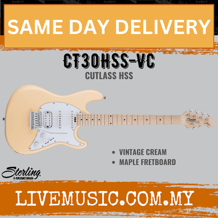 Sterling by Music Man Cutlass CT30HSS Electric Guitar, Vintage Cream (CT30 HSS/CT30-HSS)