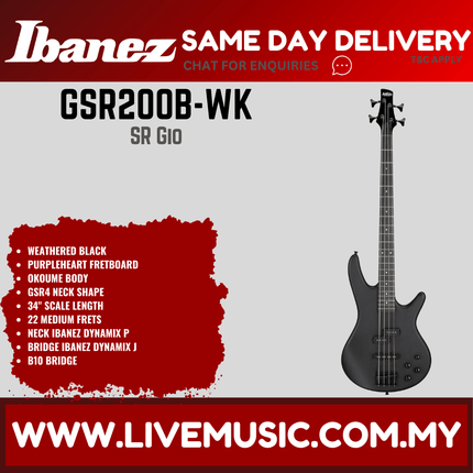 4-string electric bass guitar with weathered black finish and Ibanez headstock