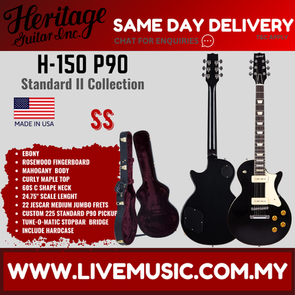 Heritage Standard II Collection H-150 P90 Electric Guitar with Case, Ebony ( H150P90 / H 150 P90 )