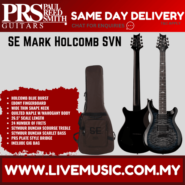 PRS SE Mark Holcomb SVN Electric Guitar w/GigBag, Ebony FB, Holcomb Blue Burst