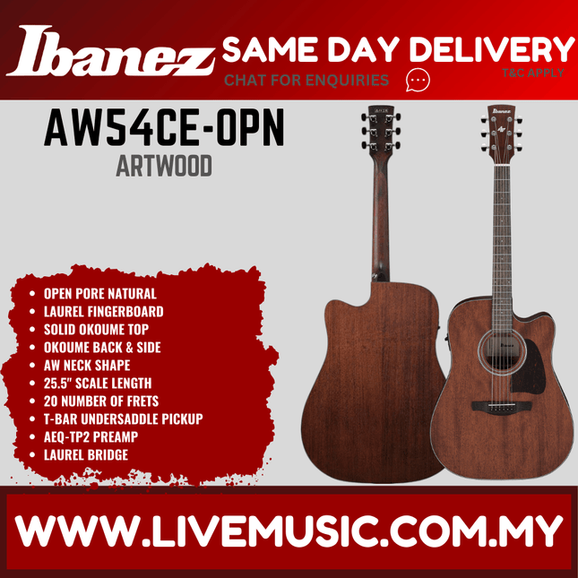 Ibanez Artwood AW54CE-OPN Acoustic-Electric Guitar - Open Pore Natural ( AW54CE OPN / AW54CEOPN )