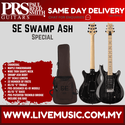 PRS SE Swamp Ash Special Electric Guitar w/Gig Bag, Maple FB, Charcoal (115392-CH-SA522CH)