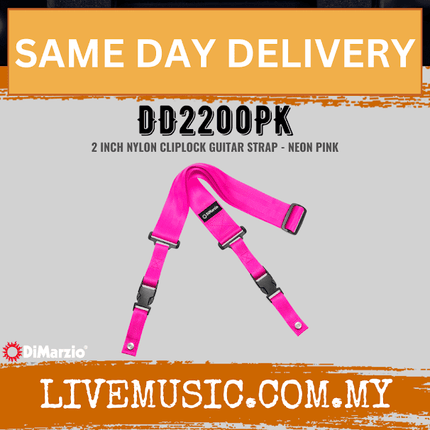 DiMarzio DD2200 2'Inch Cliplock Guitar Strap - Neon Pink (DD2200-PK/DD2200 PK)