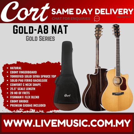 Cort Gold-A8 - Acoustic Guitar with Gig Bag - Natural Glossy (Gold A8/GoldA8)