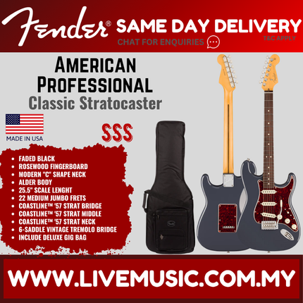 Fender American Professional Classic Stratocaster Electric Guitar, RW FB, Faded Black