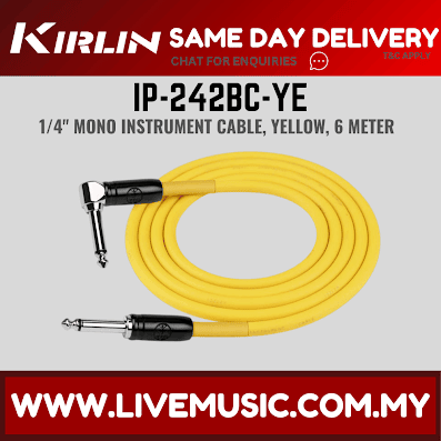 Kirlin Cable IP-242BC 3/6/10 Meter Mono Right Angle L Instrument Cable For Electric Acoustic Bass Guitar Speaker Amp Keyboard Drum Amplifier (IP 242BC/IP242BC)