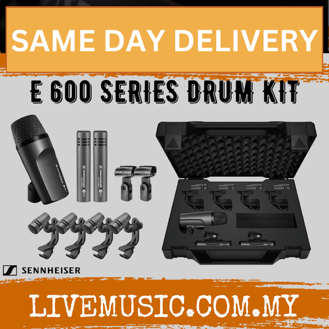 Sennheiser E600 Drum Microphone Pack with Kick Drum Mic, 4 Snare/Tom Mics, 2 Condenser Mics & Aluminum Case (E-600)