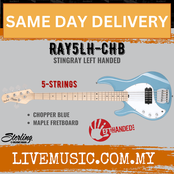 Sterling Ray5 Stingray 5-String Left-Handed Electric Bass Guitar Maple Fretboard (Ray-5)
