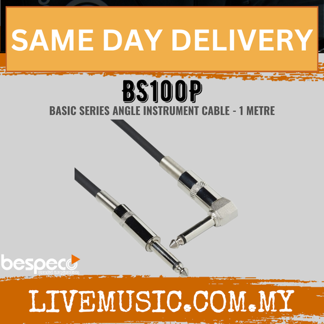 Bespeco BS100P 1 Metre (Straight 1/4″ Jack – Angled 90˚ 1/4″ Jack)