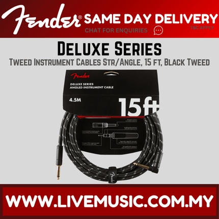 Fender Deluxe Series Angled Instrument Cable. 15ft, Black Tweed