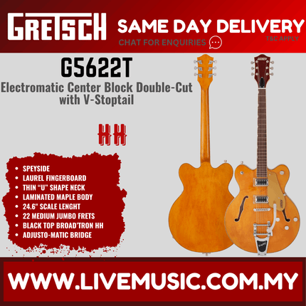 Gretsch G5622T Electromatic Centre-Block Double Cut Electric Guitar w/Bigsby, Laurel FB - Speyside