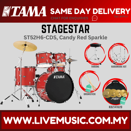 Tama Stagestar ST52H6 5-piece Drum Set With Drumsticks and Throne With KDZ141620 Cymbals Set