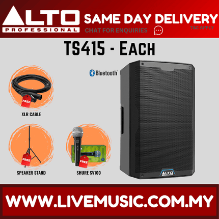 Alto TS415 2500W 15" Powered Speaker w/UG-88HH Wireless Mic, Speaker Stand and Cable - Each / Pair ( TS-415 / TS 415 )