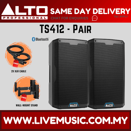 Alto TS412 2500W 12" Powered Speaker w/UG-88HH Wireless Mic, Speaker Stand and Cable - Each / Pair ( TS-412 / TS 412 )